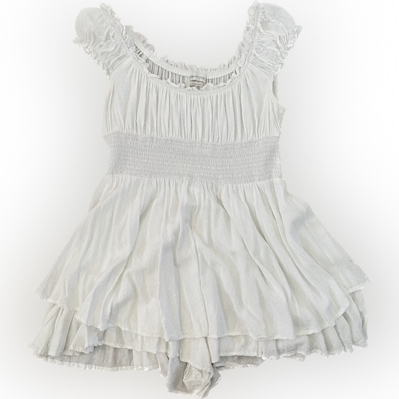 UO Rosie Smocked Tiered Ruffle Romper - White Large - Picture 5 of 8